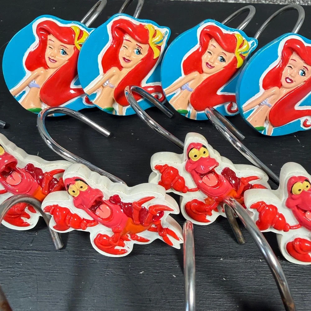 Vintage‎ Disney Shower Curtain Hooks The Little Mermaid Ariel Sebastian Set 90s